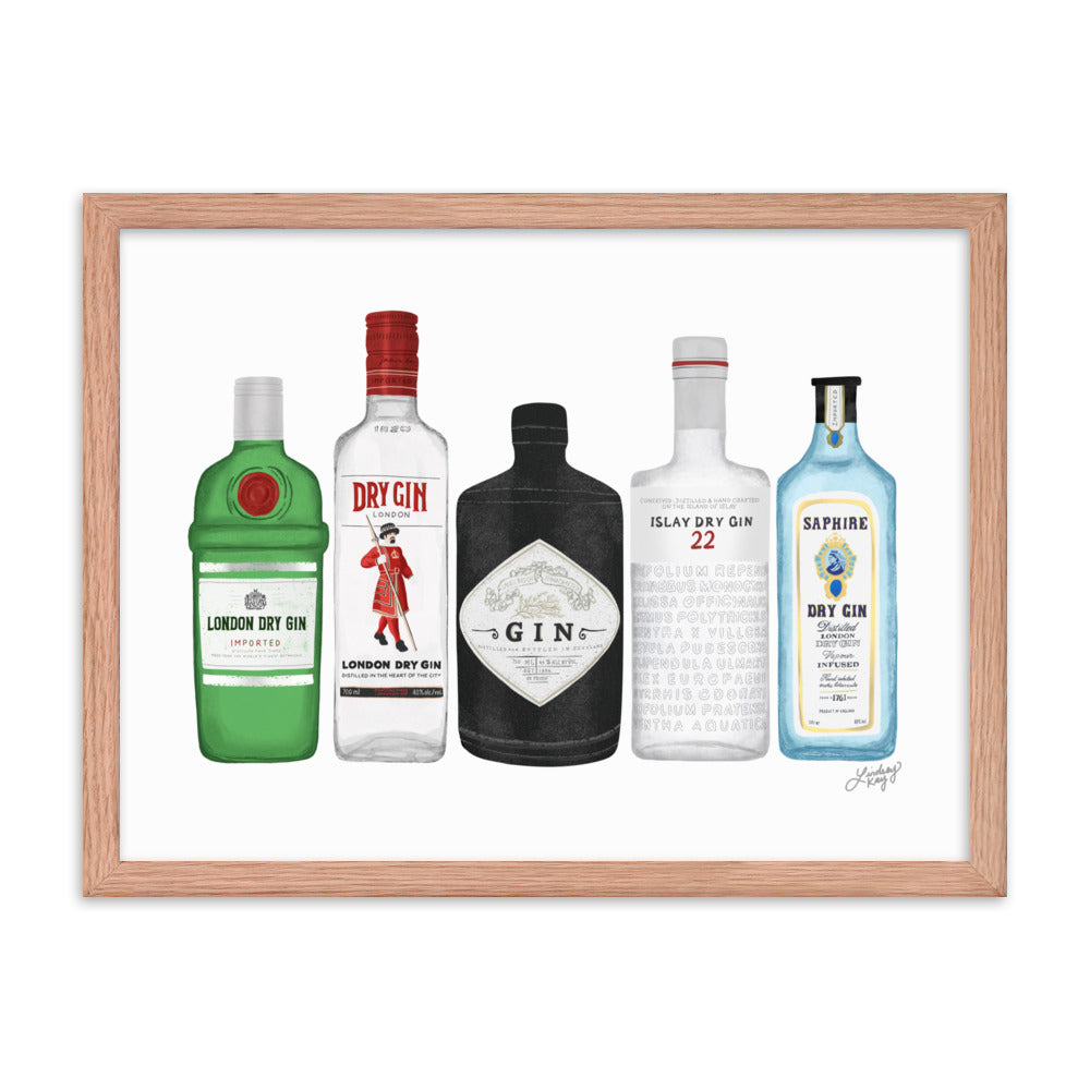 Gin Bottles Illustration - Framed Matte Print - Lindsey Kay Collective