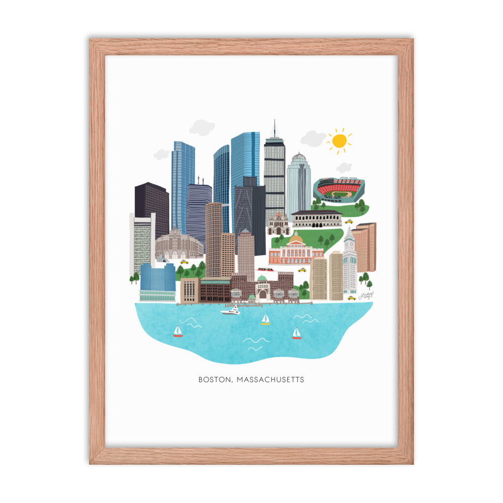 Boston Skyline Illustration - Impression mate encadrée