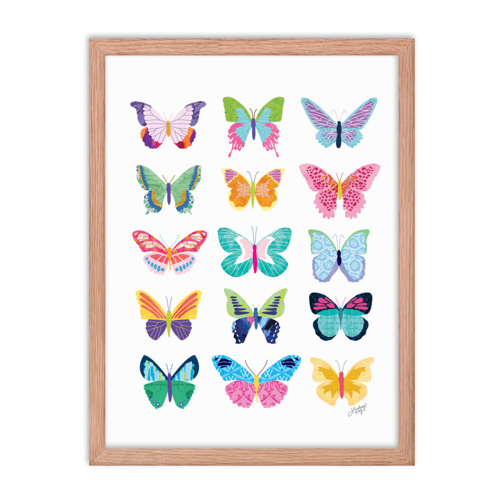 Colorful Butterflies Collage - Framed Matte Print - Lindsey Kay Collective