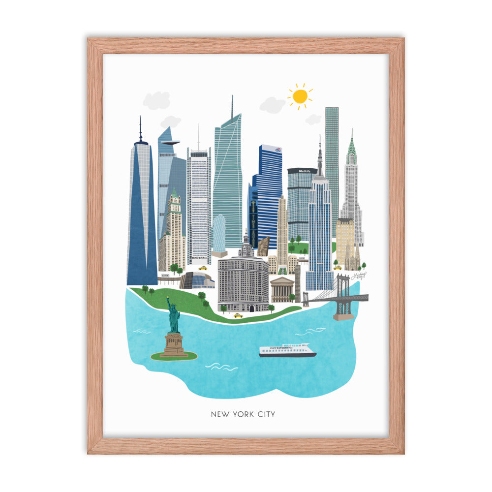 Illustration de la ville de New York - Impression d’art mate encadrée