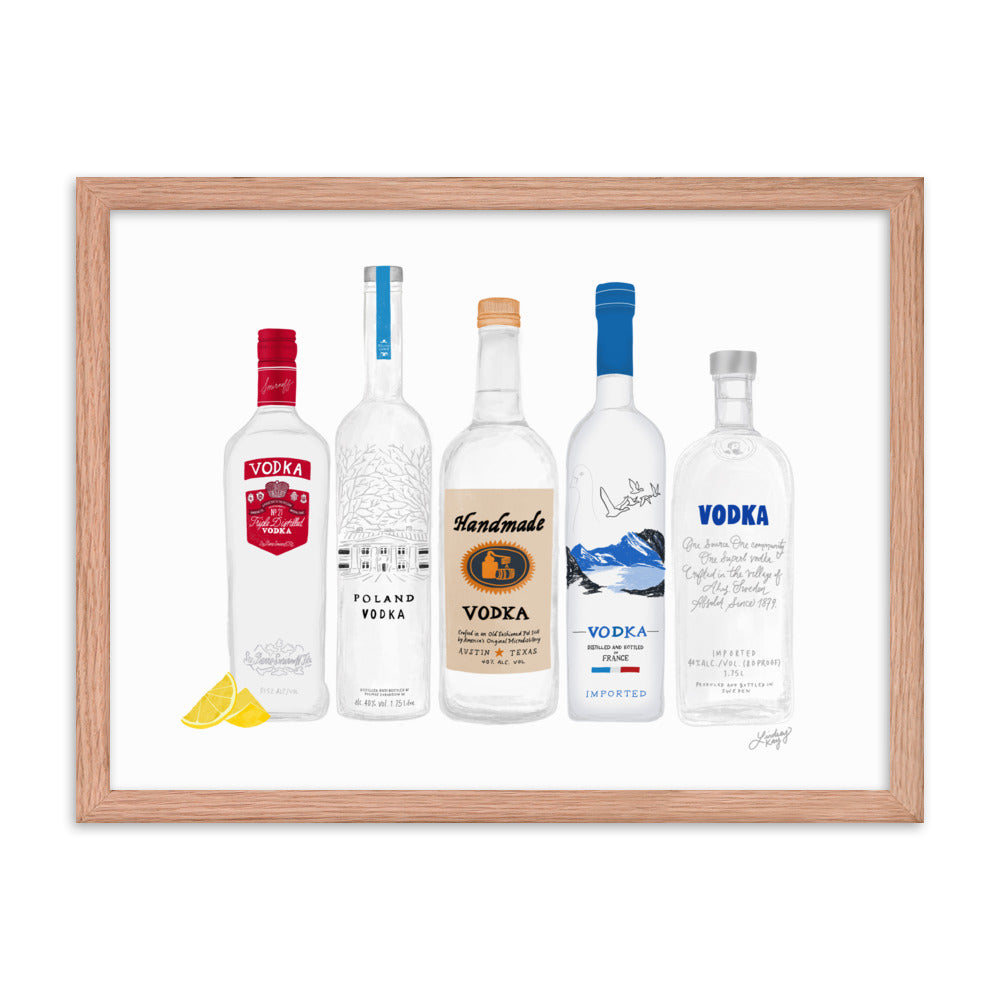 Illustration de bouteilles de vodka - Impression mate encadrée