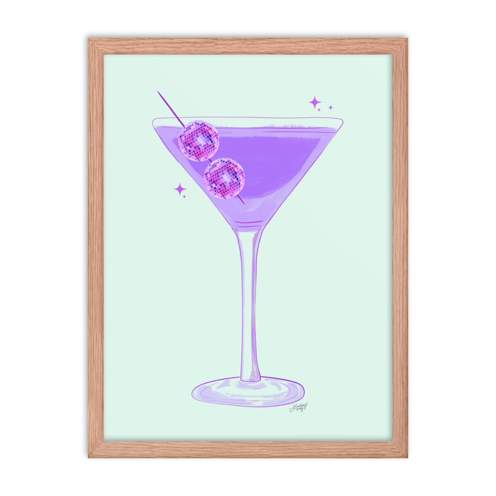 Disco Ball Martini Illustration - Framed Matte Print