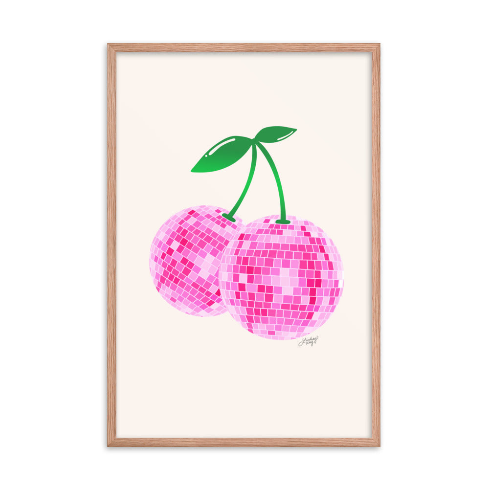Disco Ball Cherries (Pink Palette) - Framed Matte Print