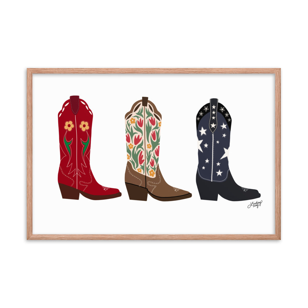Cowboy Boots Illustration - Framed Matte Print