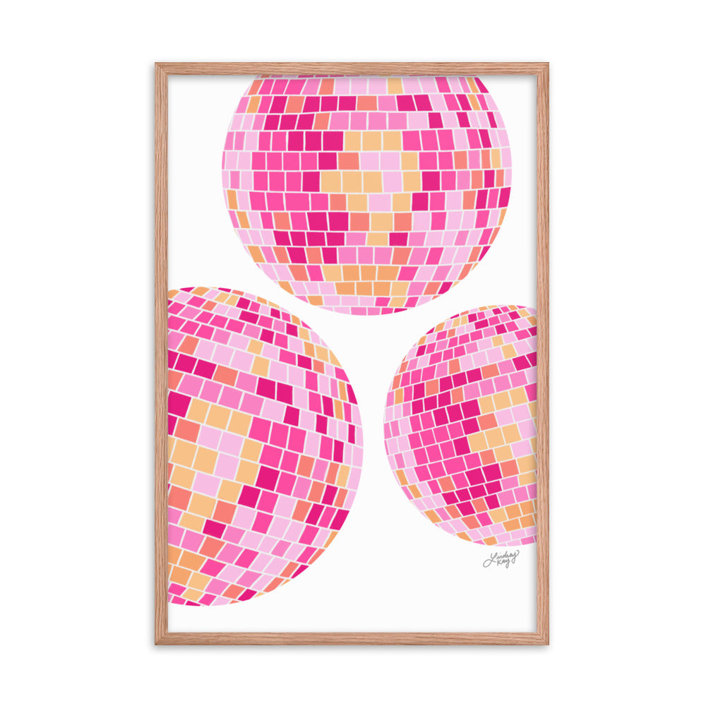 Disco Balls (Pink/Yellow Palette) - Framed Matte Print