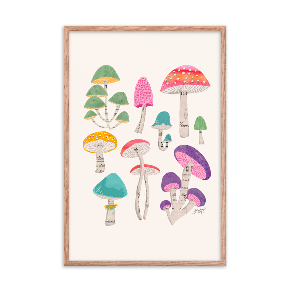 Color Mushrooms Collage Illustration - Framed Matte Print