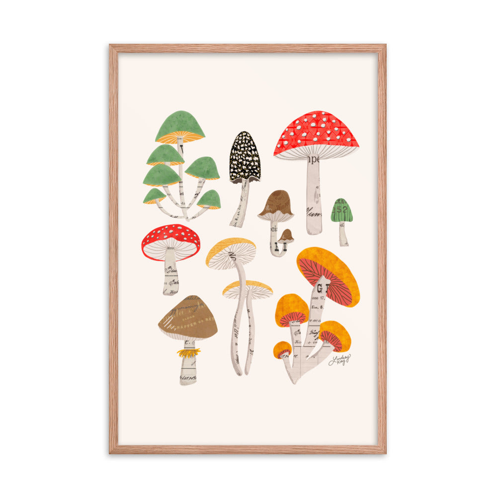 Mushroom Collage Illustration - Framed Matte Print - Lindsey Kay Collective