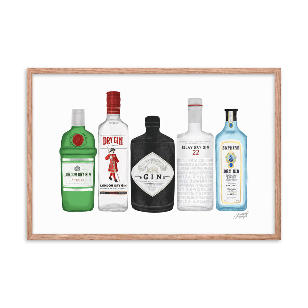 Gin Bottles Illustration - Framed Matte Print - Lindsey Kay Collective