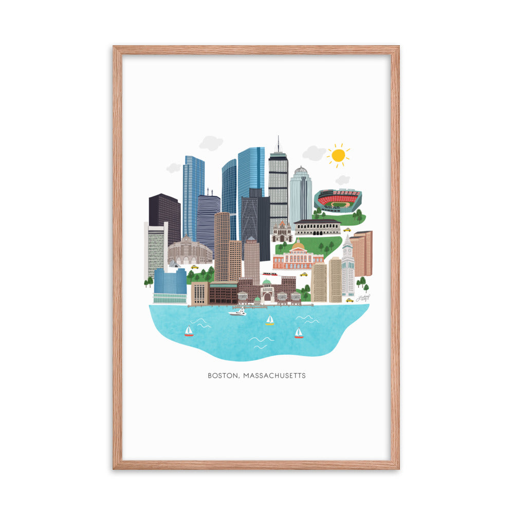 Boston Skyline Illustration - Impression mate encadrée