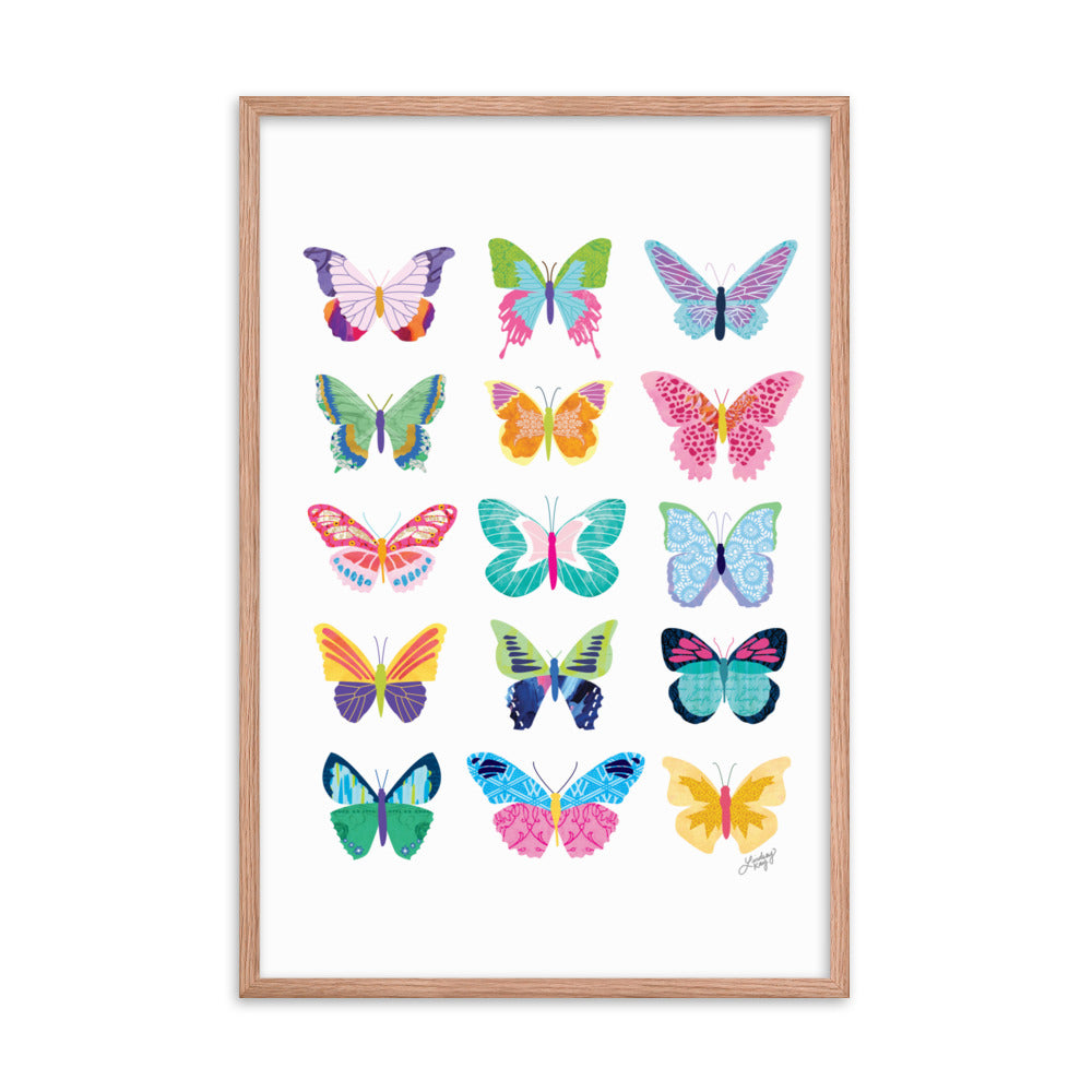 Collage de papillons colorés - Impression mate encadrée