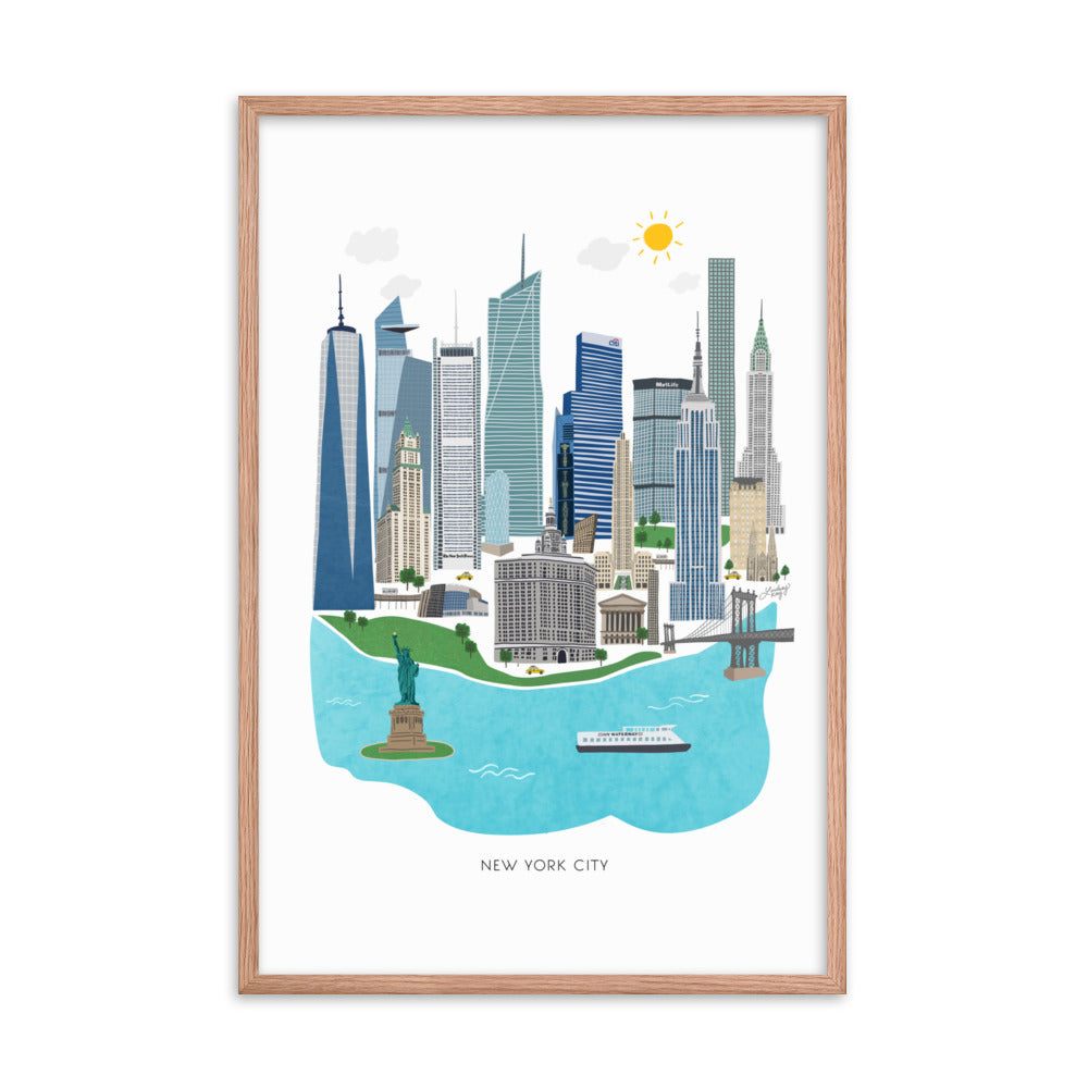 Illustration de la ville de New York - Impression d’art mate encadrée