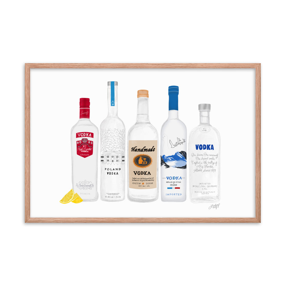 Illustration de bouteilles de vodka - Impression mate encadrée