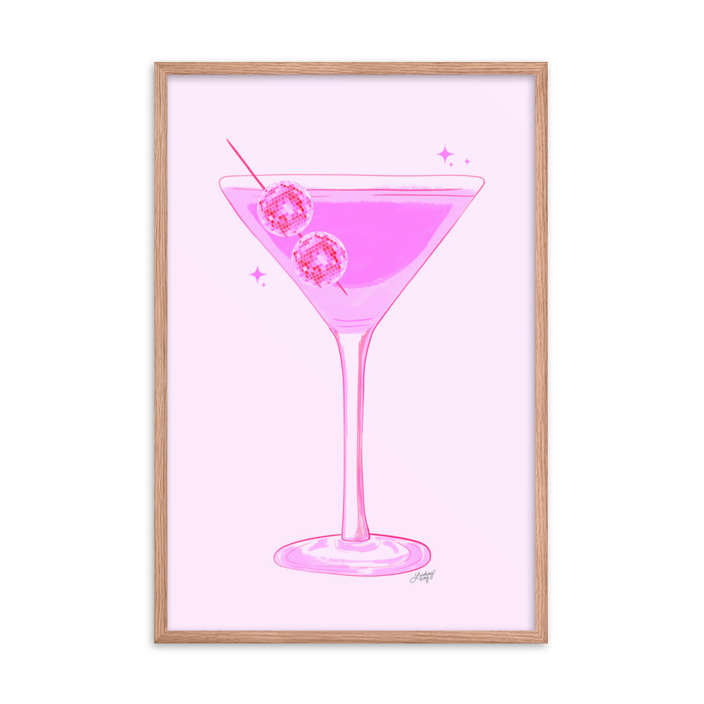 Disco Ball Martini Illustration - Framed Matte Print