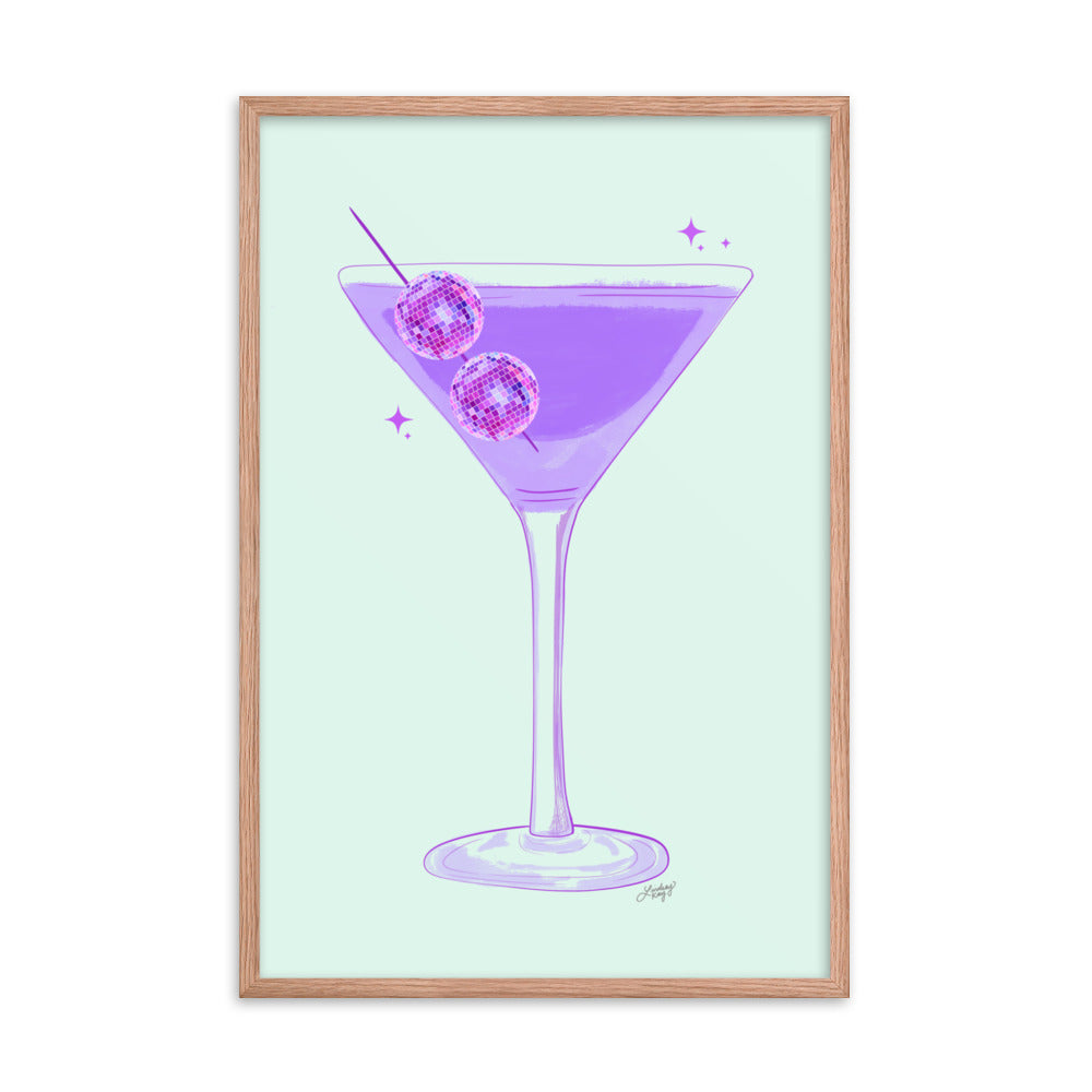 Disco Ball Martini Illustration - Framed Matte Print