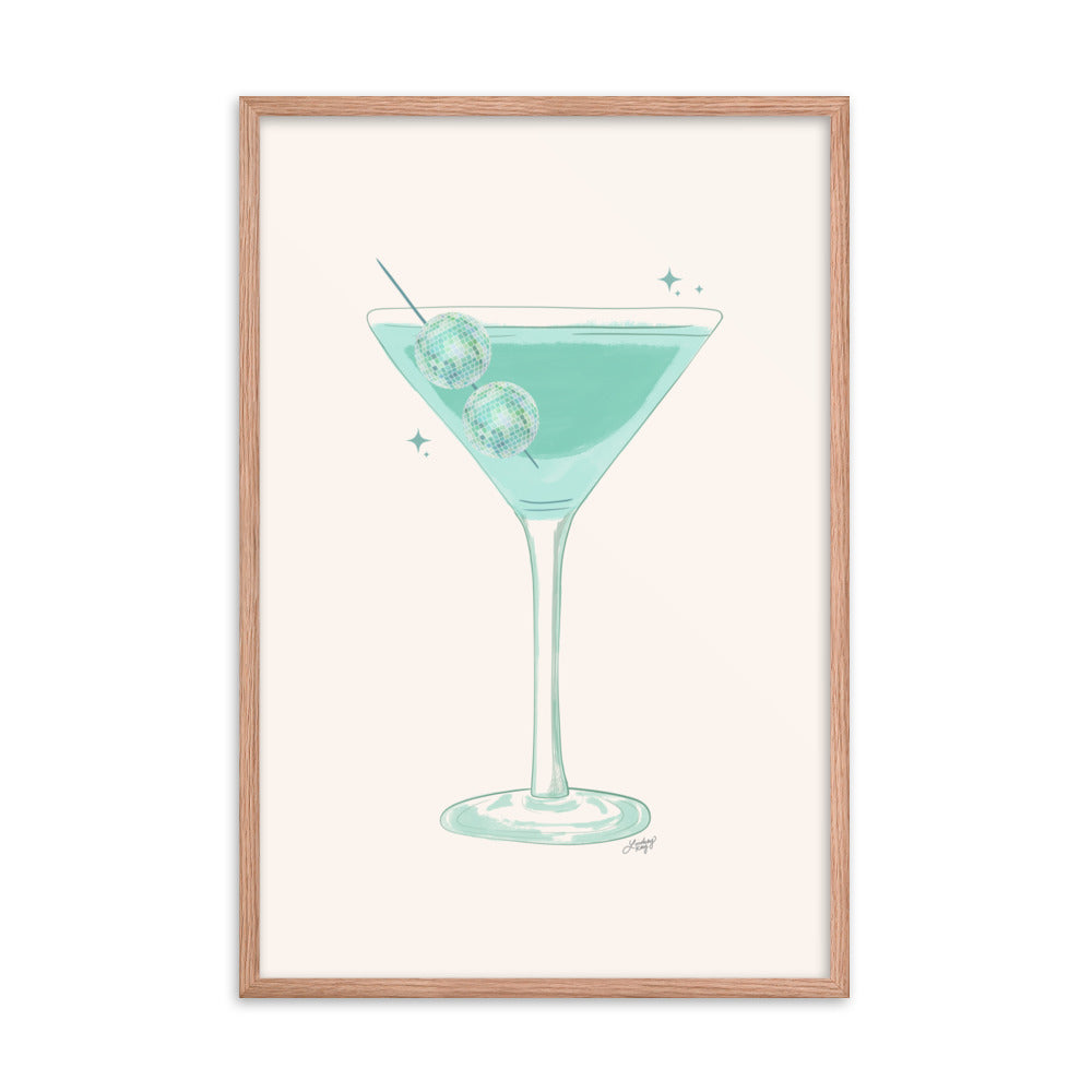 Disco Ball Martini Illustration - Framed Matte Print