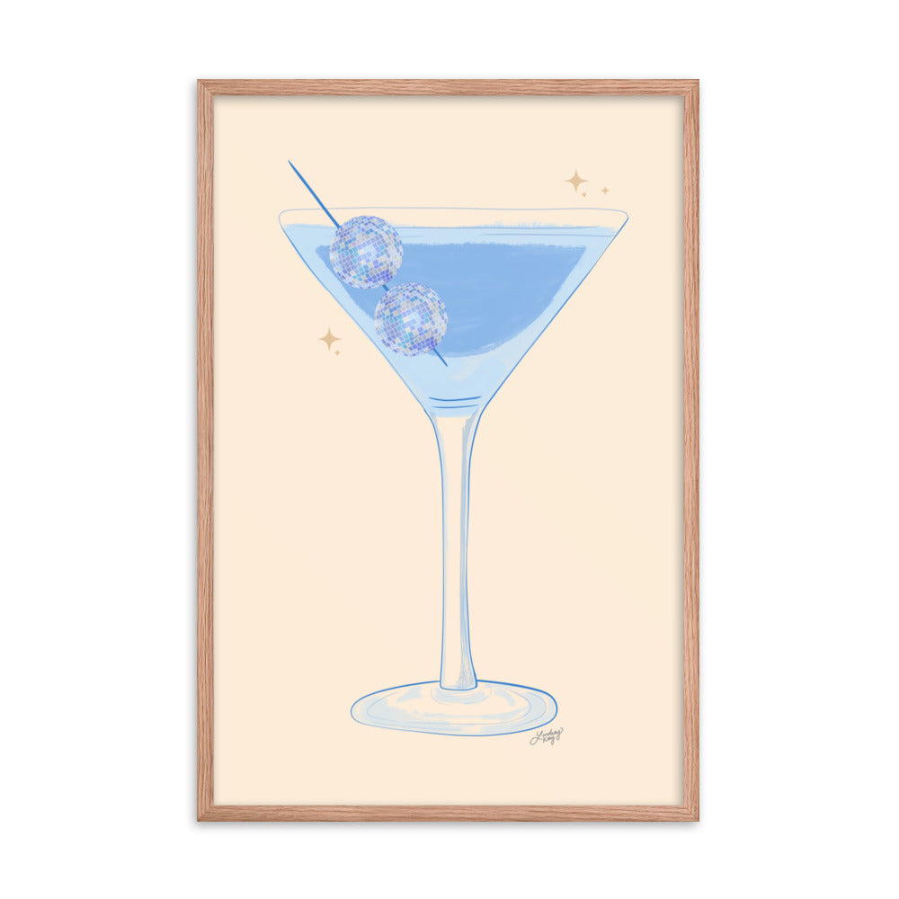 Ilustración de Disco Ball Martini - Impresión mate enmarcada