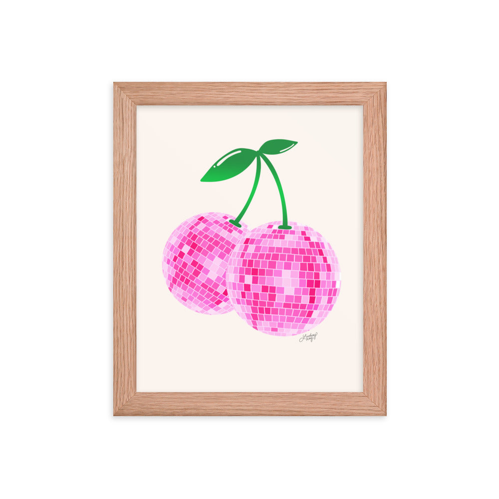 Cerises Disco Ball (Palette Rose) - Impression mate encadrée