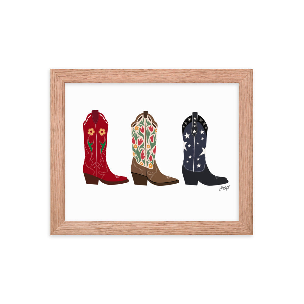Cowboy Boots Illustration - Framed Matte Print