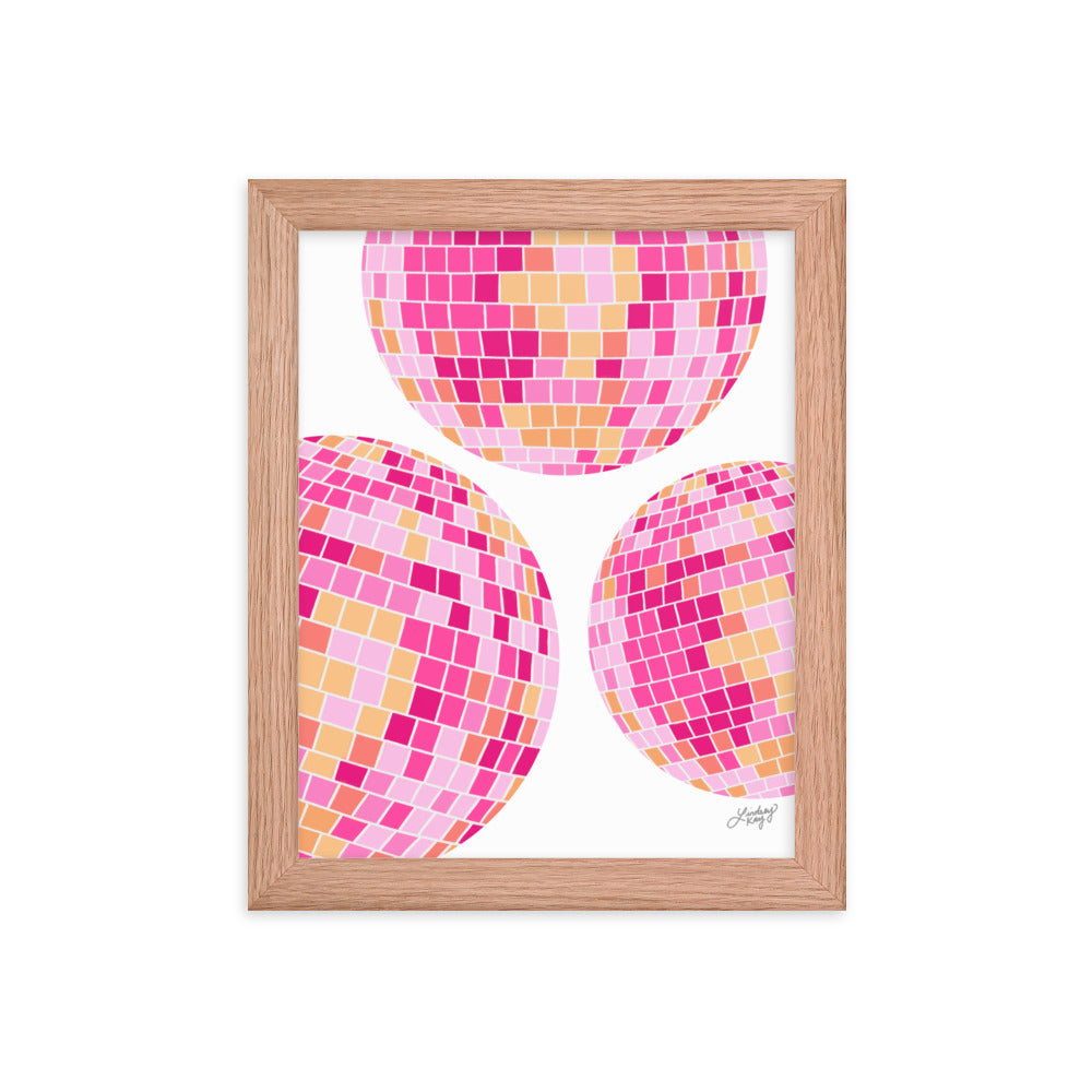 Bolas de discoteca (paleta rosa/amarilla) - Impresión mate enmarcada
