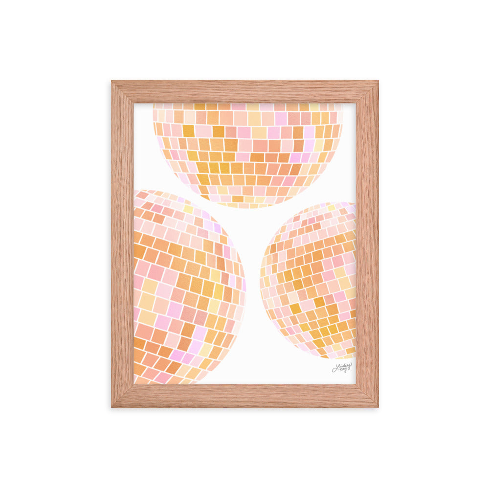 Ilustración de bolas de discoteca amarillas - Lámina Enmarcada Mate