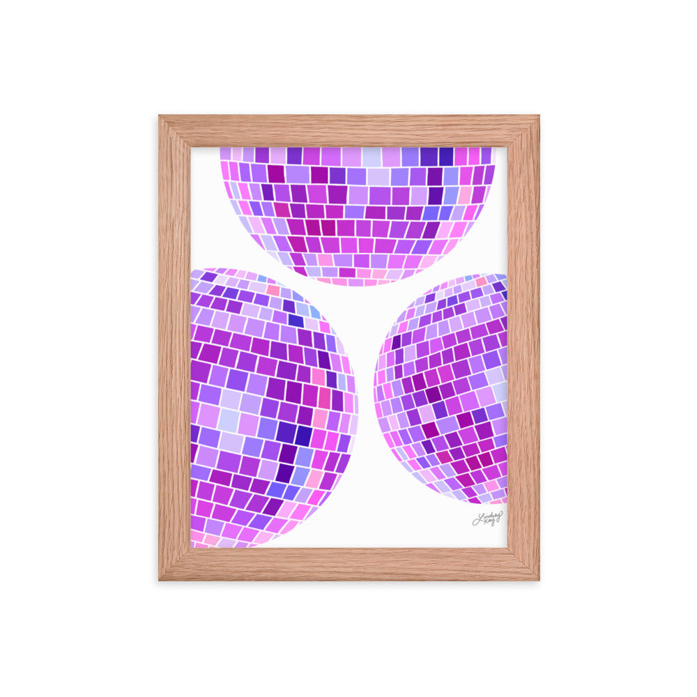 Illustration de boules disco violettes - Impression mate encadrée