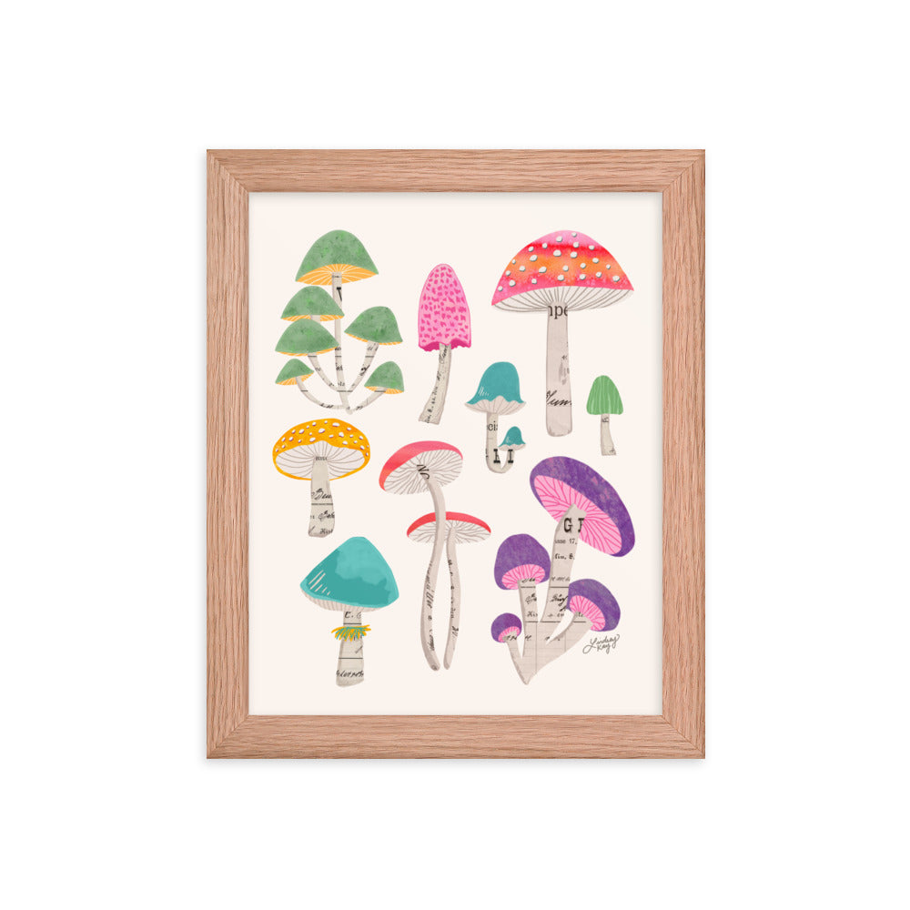 Color Mushrooms Collage Illustration - Framed Matte Print - Lindsey Kay Collective
