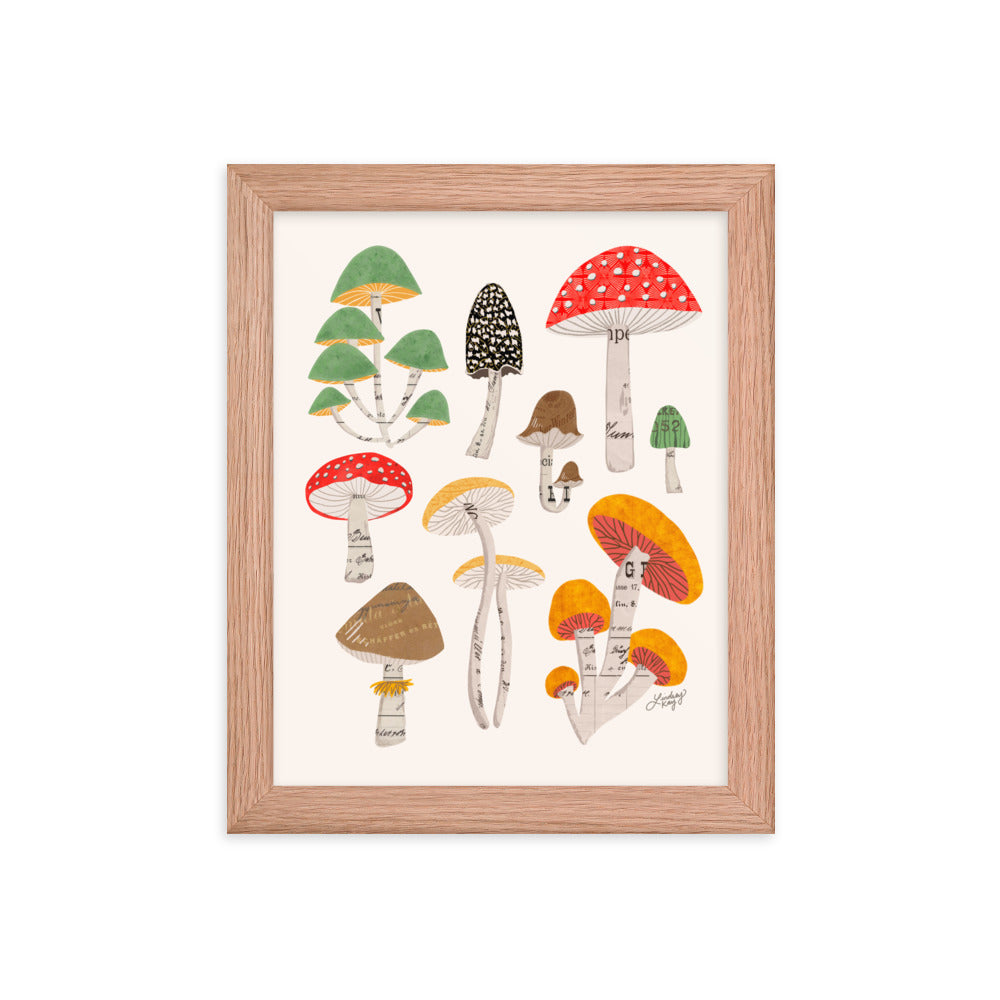 Mushroom Collage Illustration - Framed Matte Print - Lindsey Kay Collective