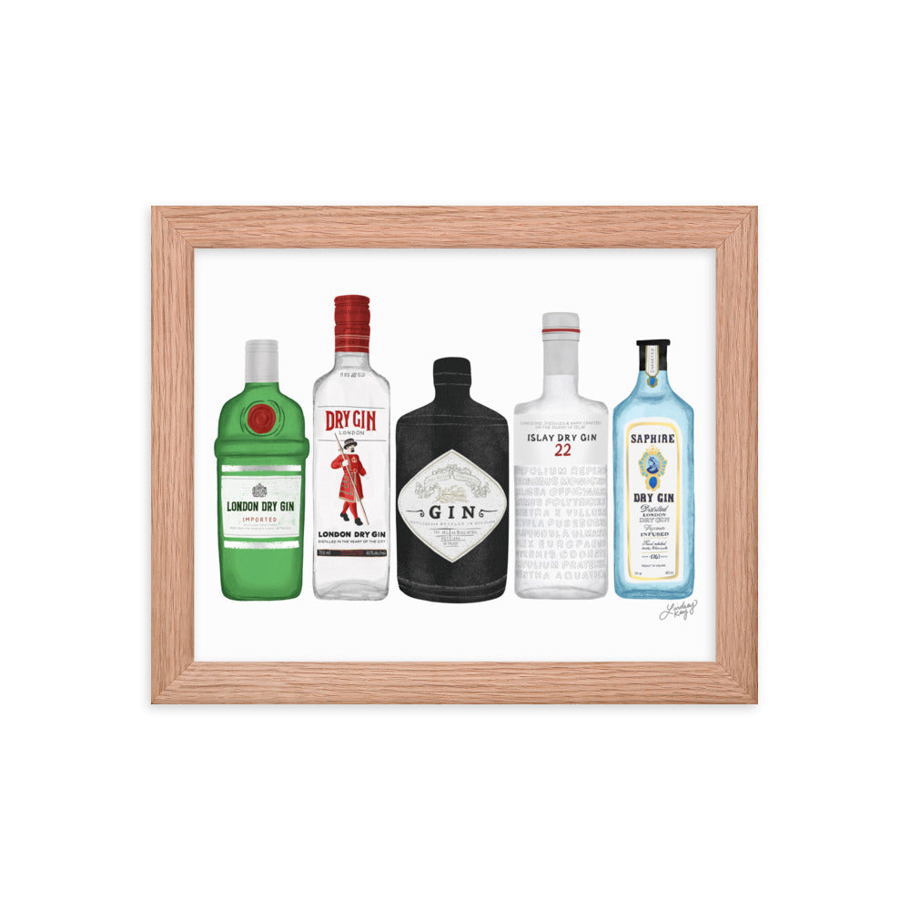 Gin Bottles Illustration - Framed Matte Print - Lindsey Kay Collective