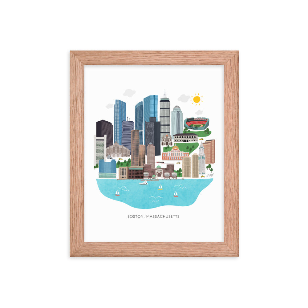 Boston Skyline Illustration - Impression mate encadrée