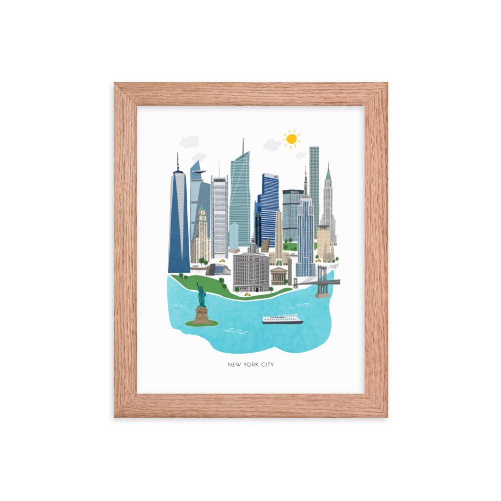 Illustration de la ville de New York - Impression d’art mate encadrée