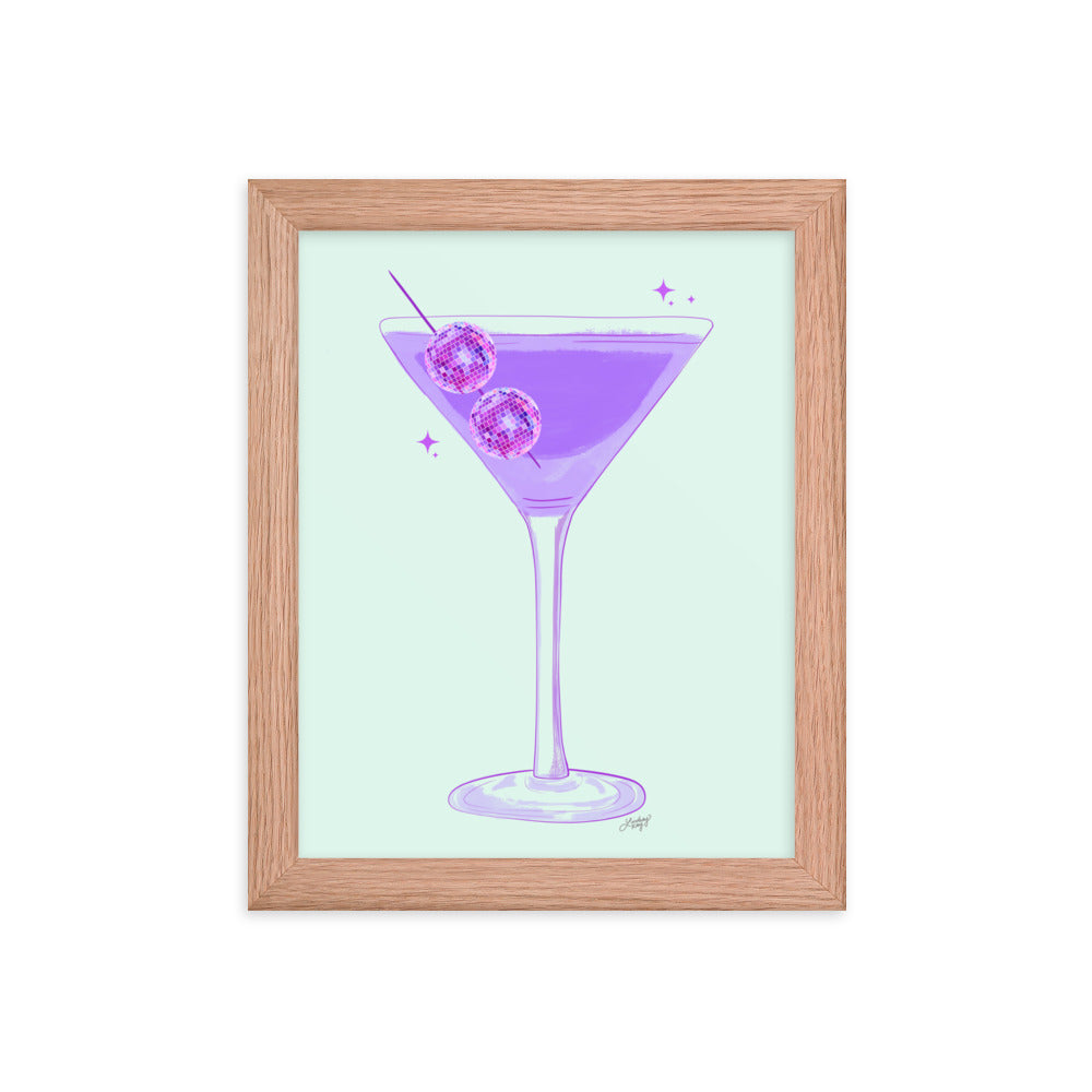 Disco Ball Martini Illustration - Framed Matte Print
