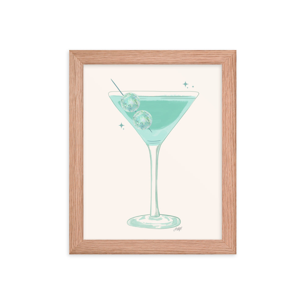 Disco Ball Martini Illustration - Framed Matte Print