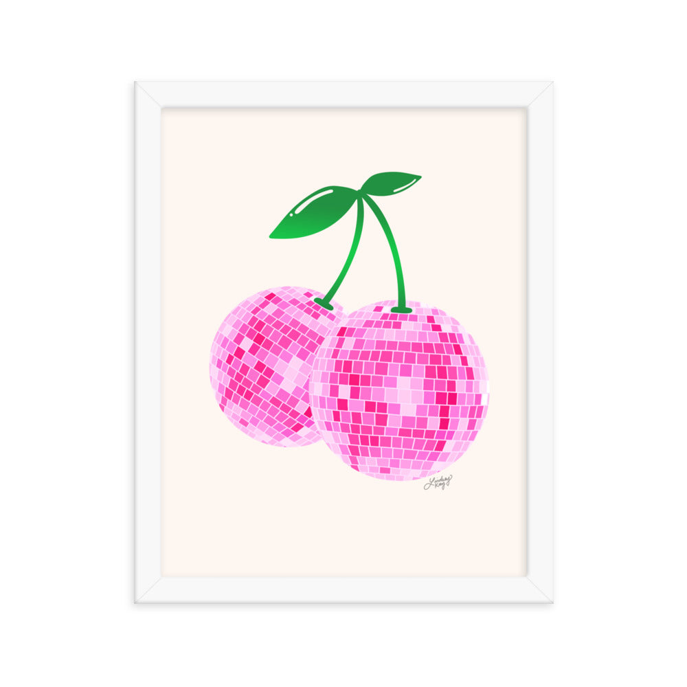 Cerises Disco Ball (Palette Rose) - Impression mate encadrée