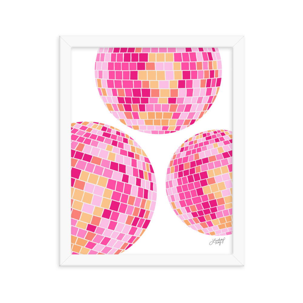 Disco Balls (Pink/Yellow Palette) - Framed Matte Print