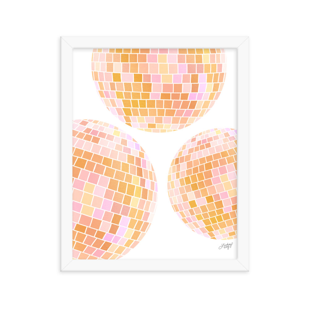 Ilustración de bolas de discoteca amarillas - Lámina Enmarcada Mate