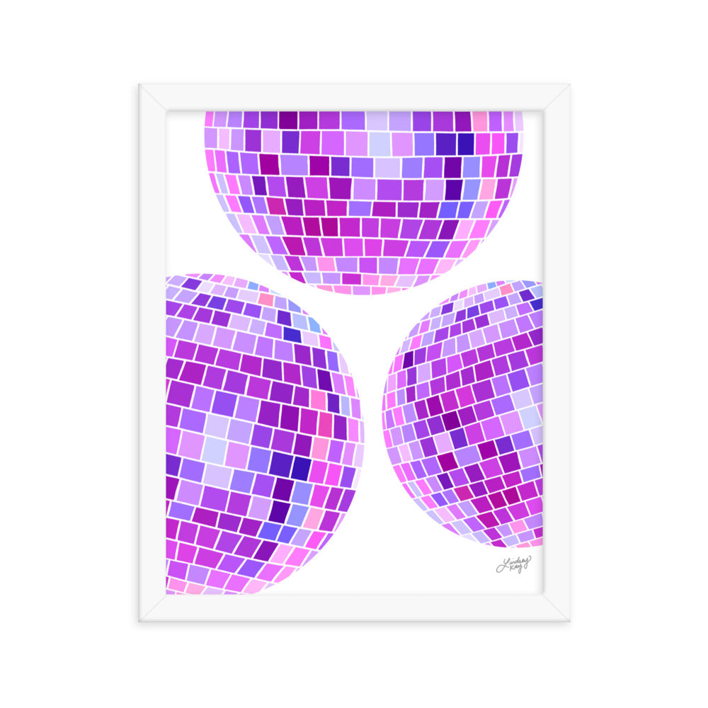 Illustration de boules disco violettes - Impression mate encadrée