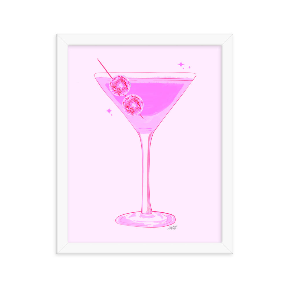 Disco Ball Martini Illustration - Framed Matte Print