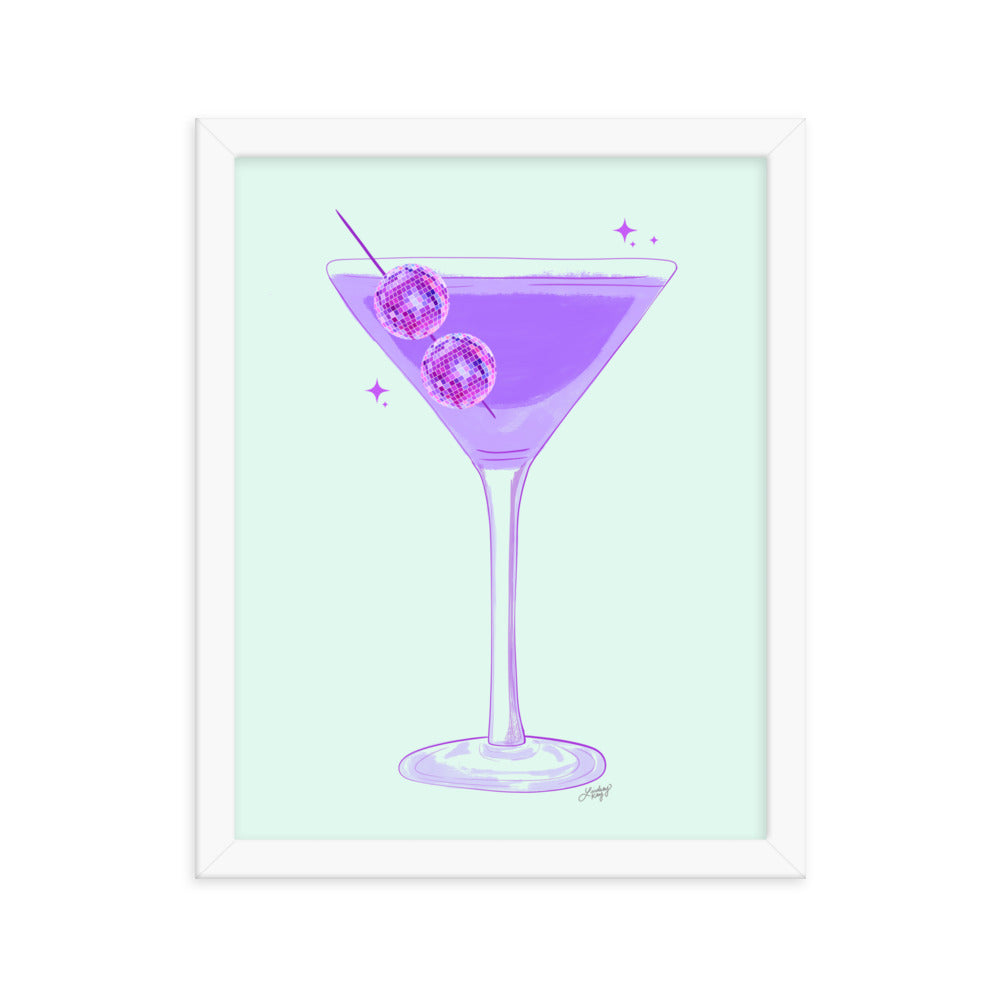 Disco Ball Martini Illustration - Framed Matte Print