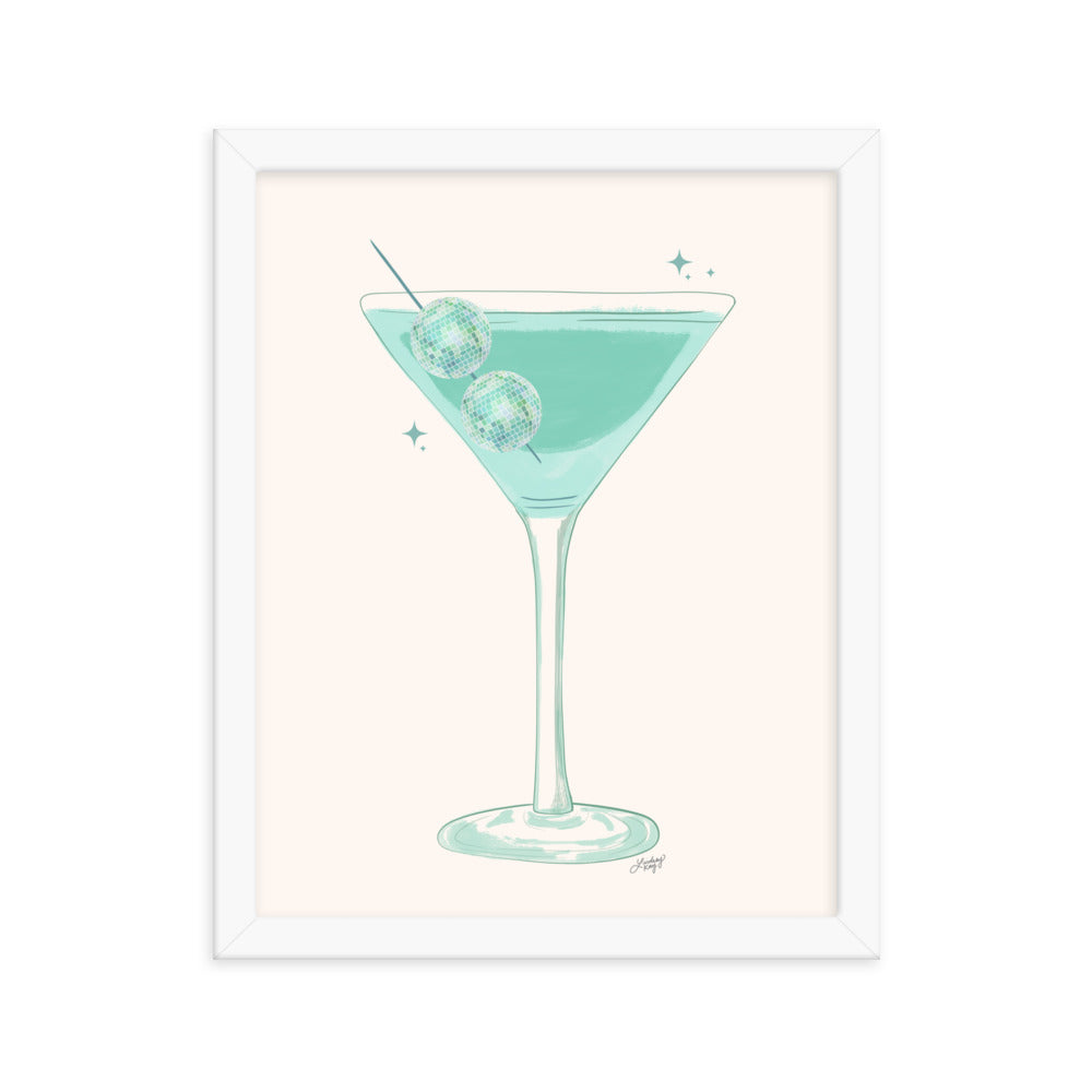 Disco Ball Martini Illustration - Framed Matte Print