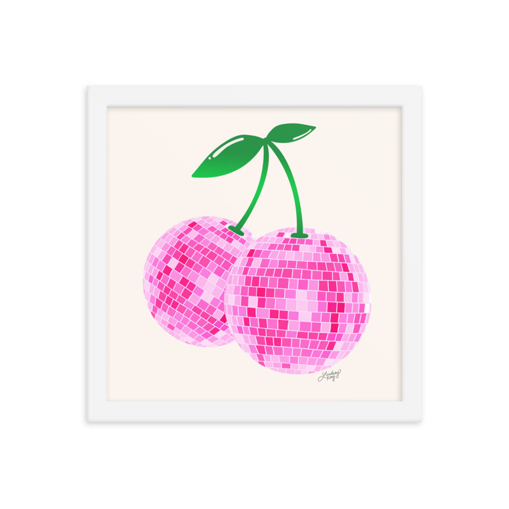 Cerises Disco Ball (Palette Rose) - Impression mate encadrée