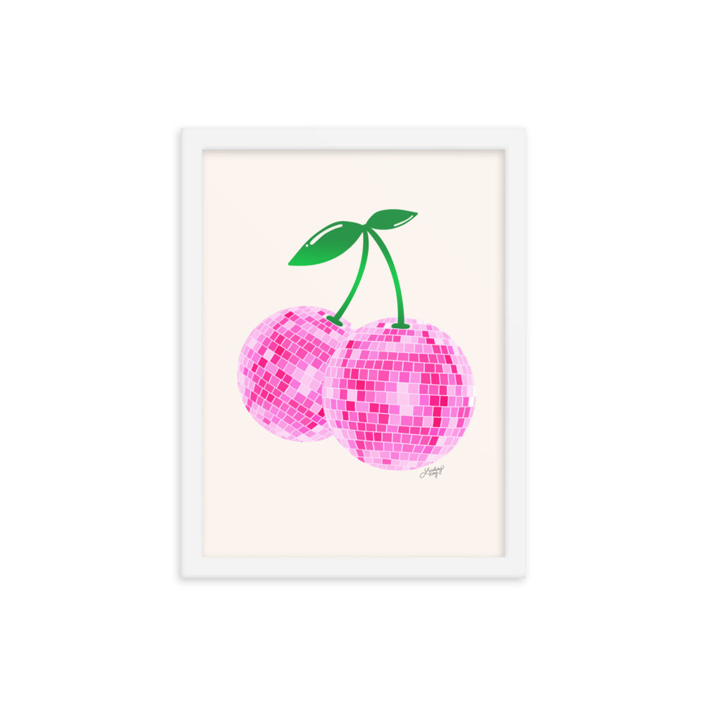 Cerises Disco Ball (Palette Rose) - Impression mate encadrée
