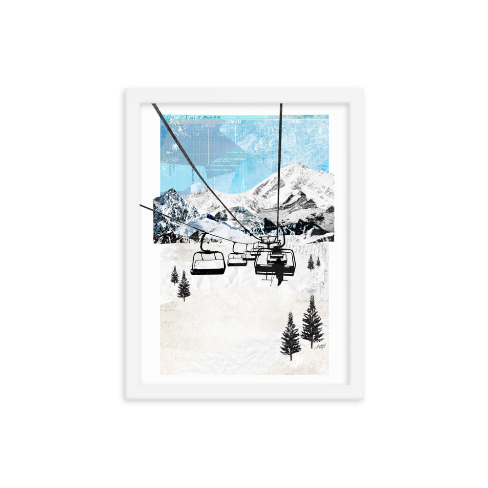 Paysage de télésiège de montagne - Impression d'art encadrée