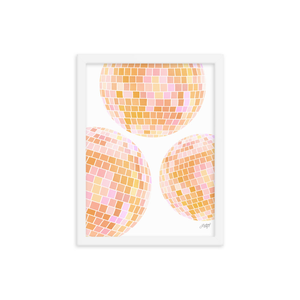 Ilustración de bolas de discoteca amarillas - Lámina Enmarcada Mate