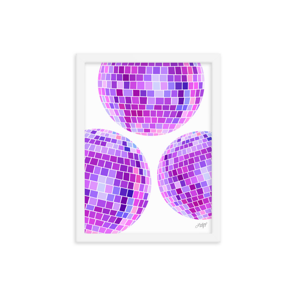 Illustration de boules disco violettes - Impression mate encadrée