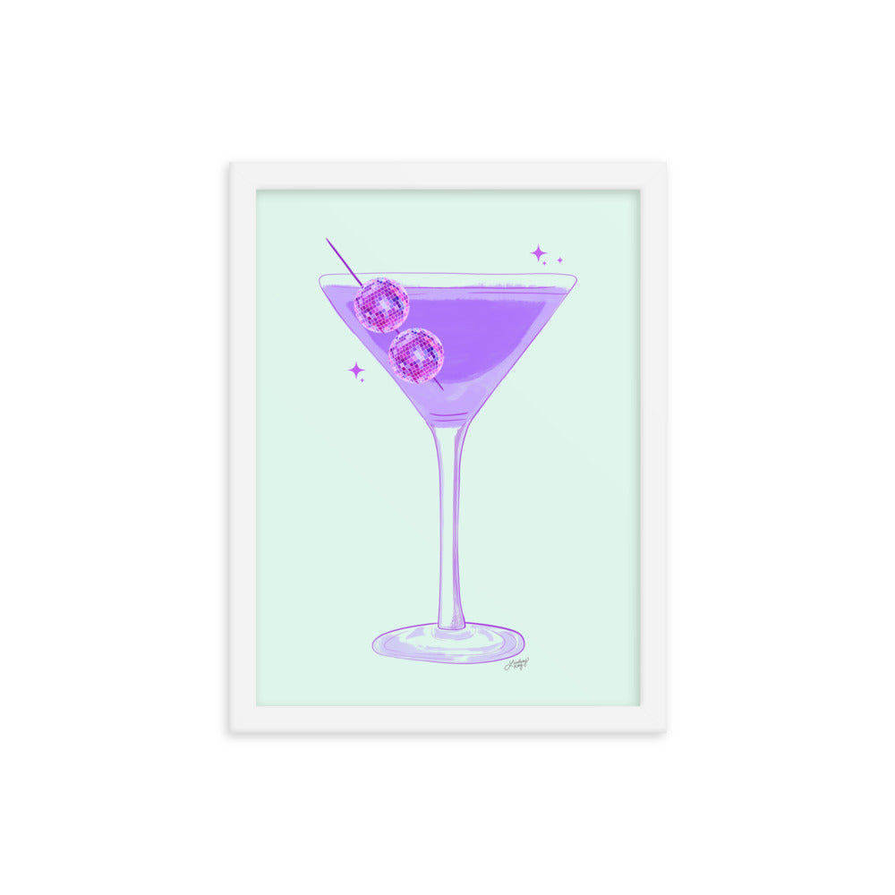 Disco Ball Martini Illustration - Framed Matte Print