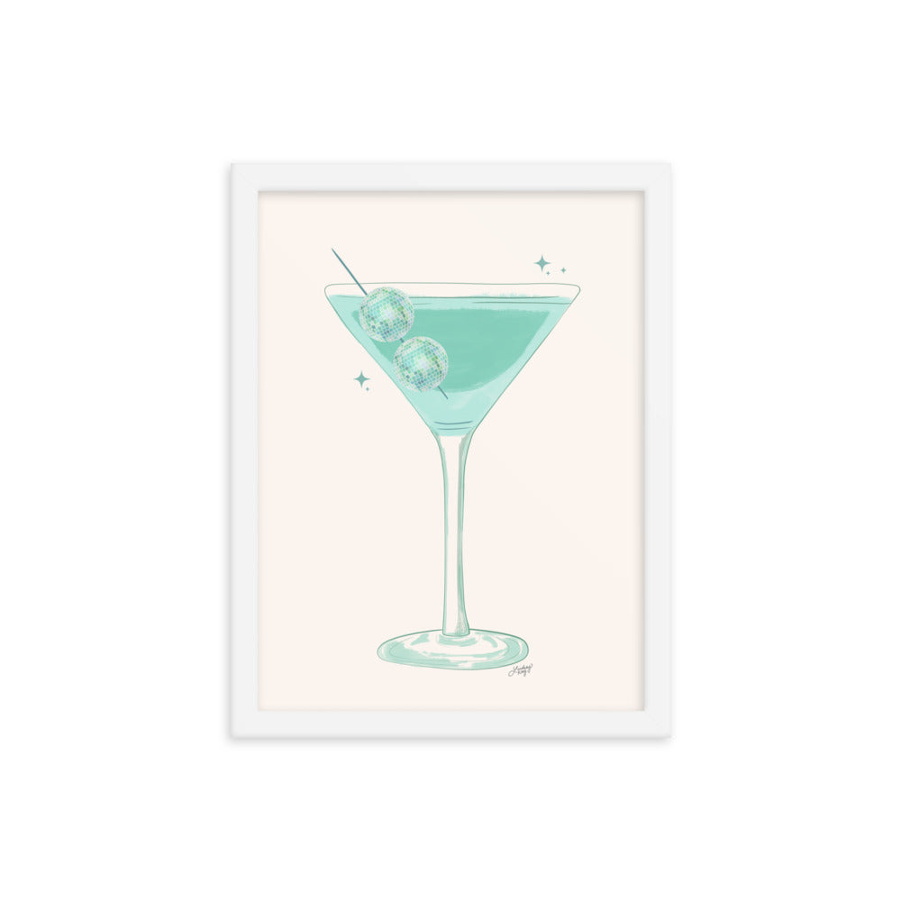 Disco Ball Martini Illustration - Framed Matte Print