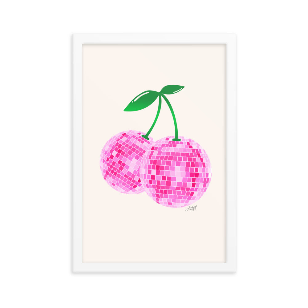Cerises Disco Ball (Palette Rose) - Impression mate encadrée