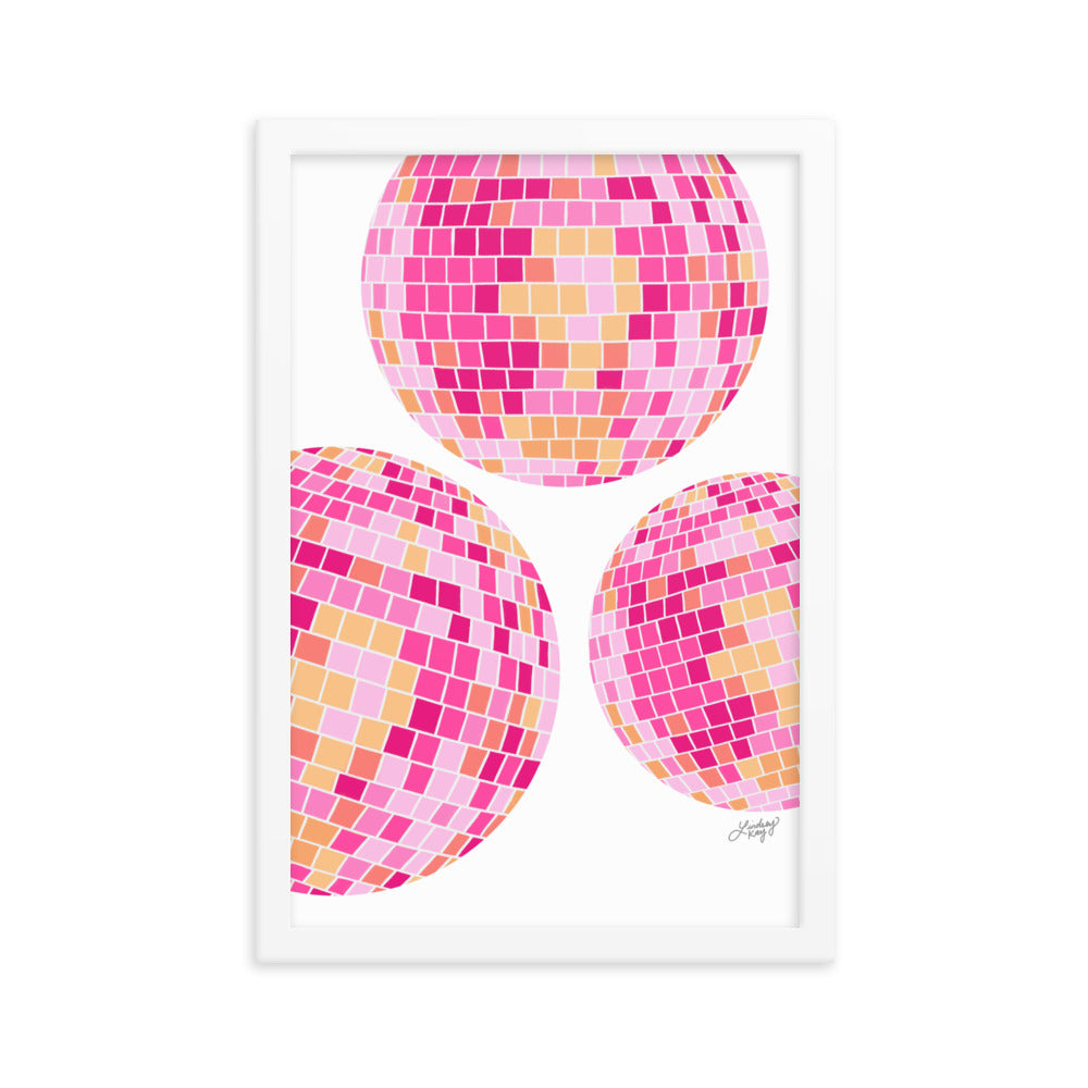 Bolas de discoteca (paleta rosa/amarilla) - Impresión mate enmarcada