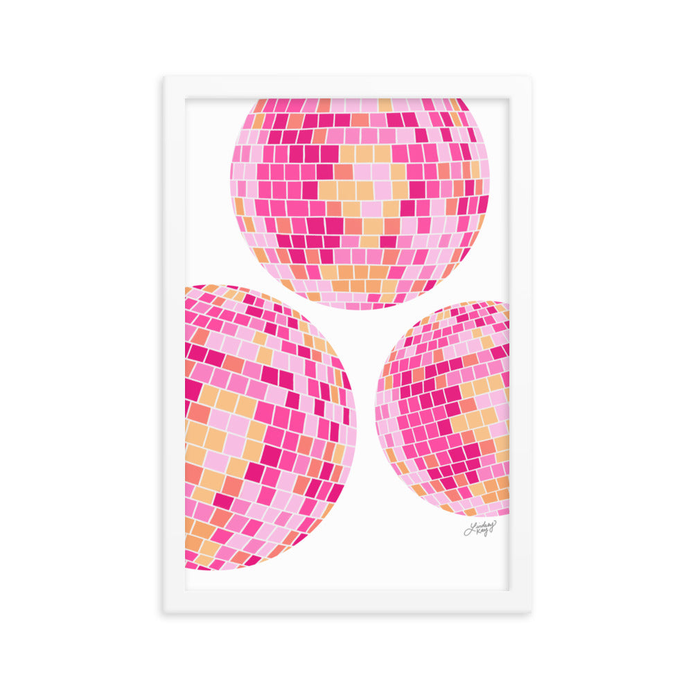 Disco Balls (Pink/Yellow Palette) - Framed Matte Print
