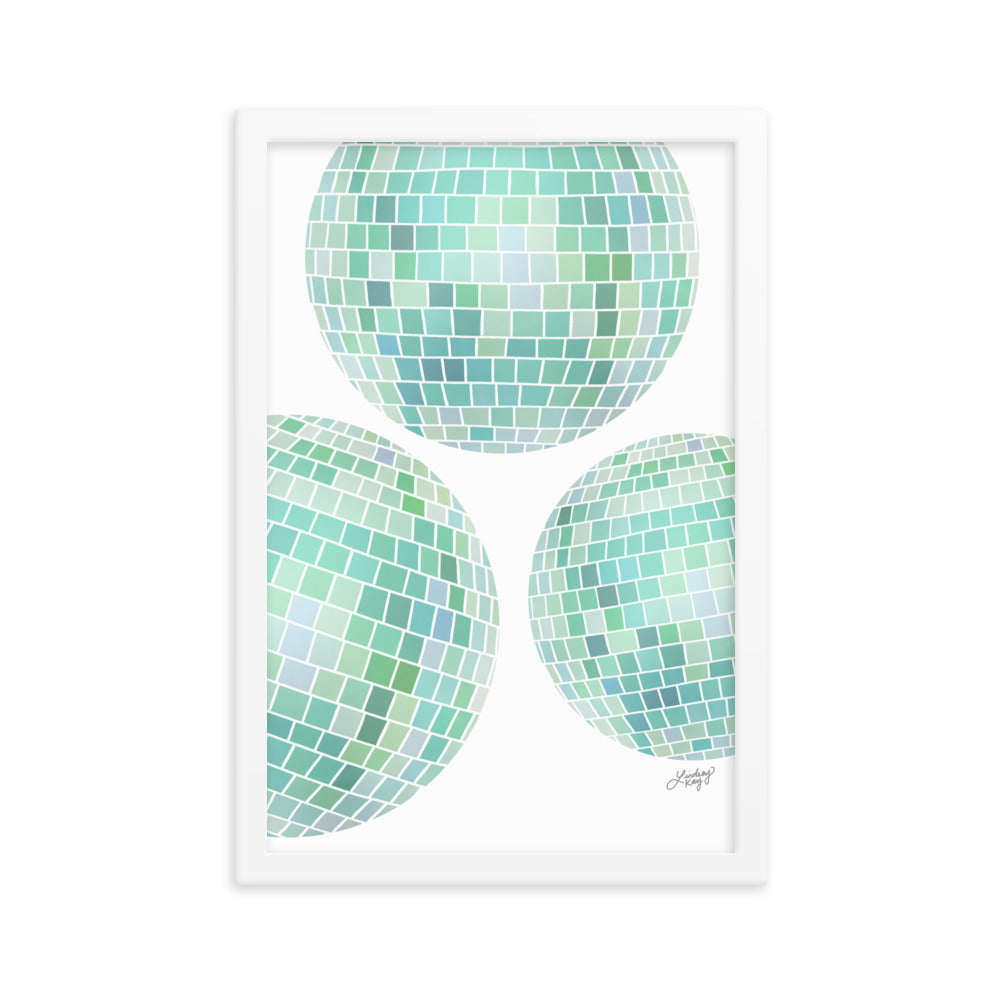 Green Disco Balls Illustration - Framed Matte Print